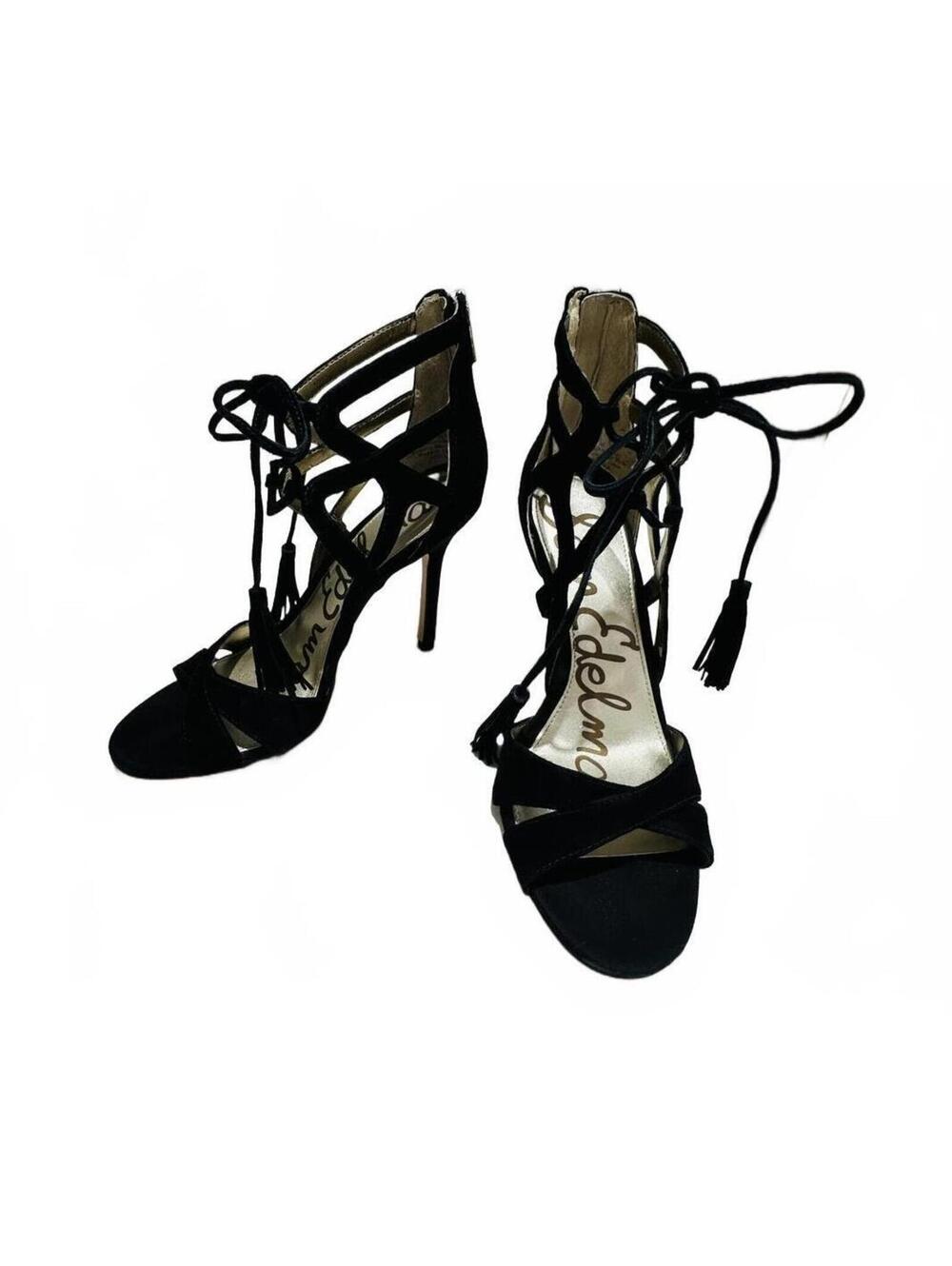 Sam Edelman ‘Azela’ Black Lace-Up High Heel Sandals Tassels Size 6.5M